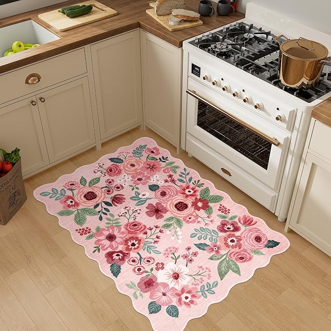 DUKINO 2x3 Rugs for Entryway, Floral Door Mat Washable Kitchen Rugs, Low Pile - Image 5