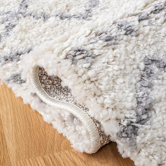SAFAVIEH Arizona Shag Collection Area Rug - 10' x 14', Ivory & Grey, Moroccan Design, Non-Shedding & Easy Care, 1.6-inch Thick Ideal for High Traffic Areas in Living Room, Bedroom (ASG741F)