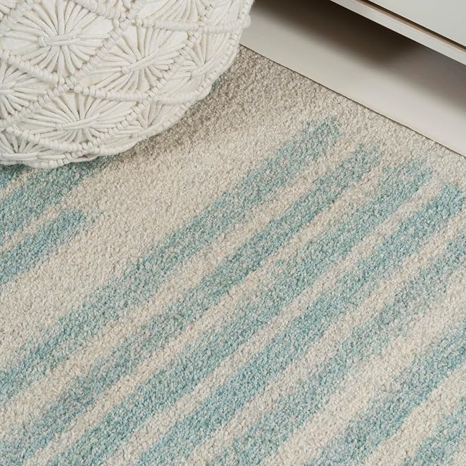JONATHAN Y Khalil Modern Berber Stripe Cream/Turquoise Runner Rug, Contemporary - Image 6