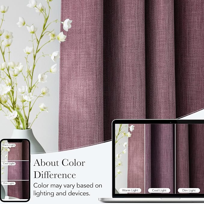 NICETOWN Faux Linen Greyish Purple Blackout Curtains 84 inches Long - Image 5