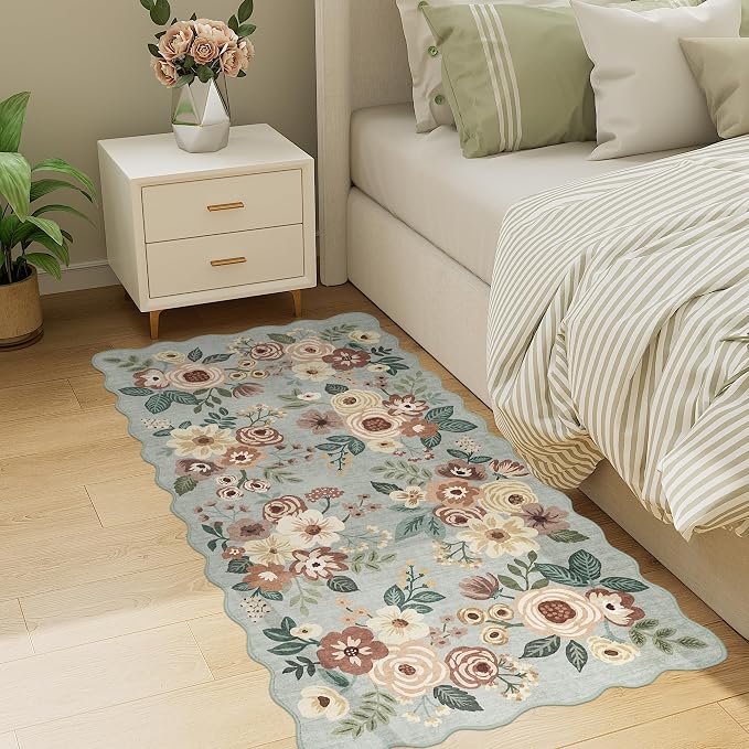 DUKINO 2x4 Rug for Entryway, Floral Washable Kitchen Rugs, Sage Green | Non Slip - Image 6