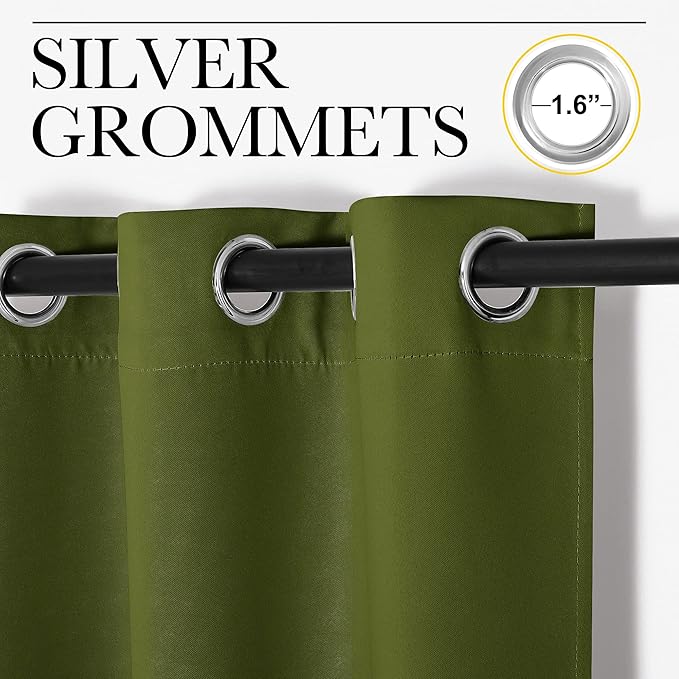 NICETOWN Olive Green Blackout Curtains 86 inches Length for Living Room, 2 Panels, 55" Wide, Thermal Insulated Long Drapes for Large Window