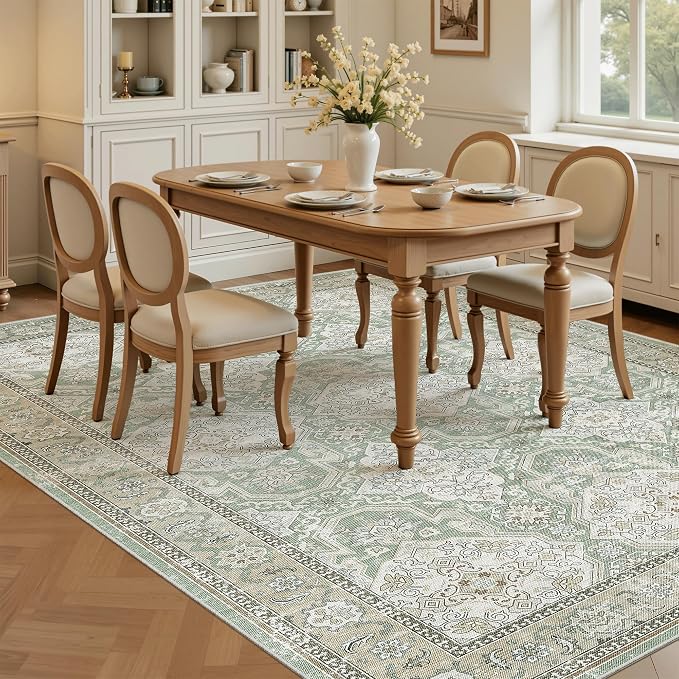 Soalmost 6x9 Area Rug for Living Room Washable Rugs Non-Slip Green/Brown | - Image 4