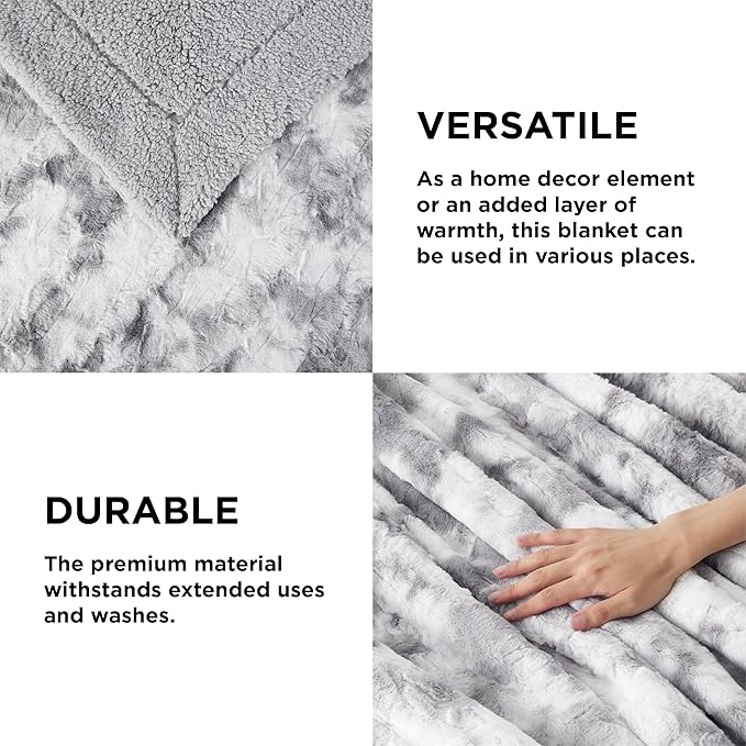 Bedsure GentleSoft Sherpa Fluffy Throw Blanket - Fleece Warm and Cozy Throw for Women Gift, Plush & Fuzzy Faux Fur Christmas Blanket for Couch, Bed Decor, Tie Dye Design, Light Grey, 50x60 Inches