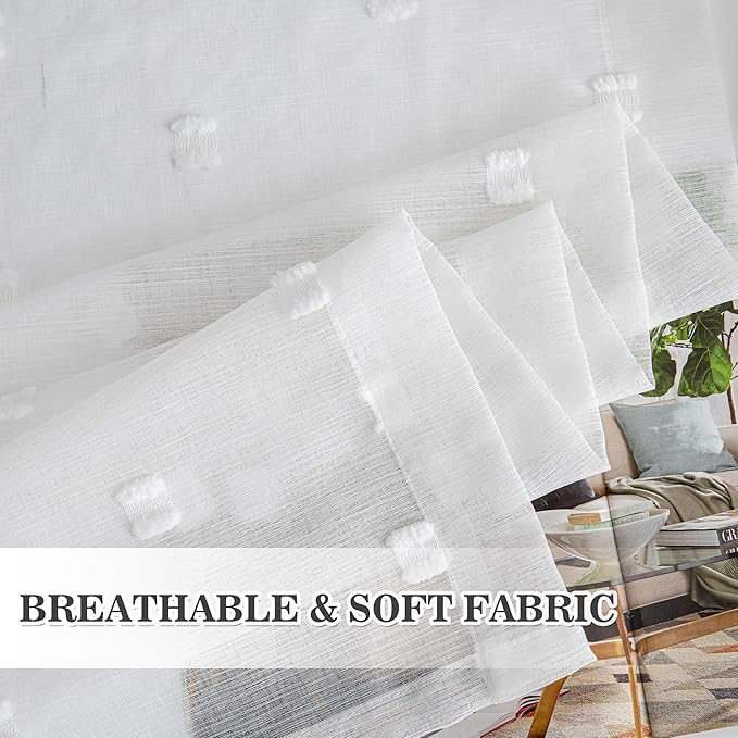 MYSKY HOME White Curtains for Bedroom 63 Inch Length Long Sheer Curtains for Kids Room Nursery Curtains with White Patched Design Rod Pocket Privacy Window Drapes Dining Room 52" x 63" 2 Panels