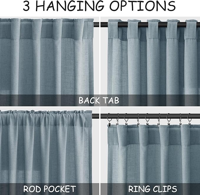 Light Blue Linen Curtains 80 Inches Long 2 Panels Set - Image 2