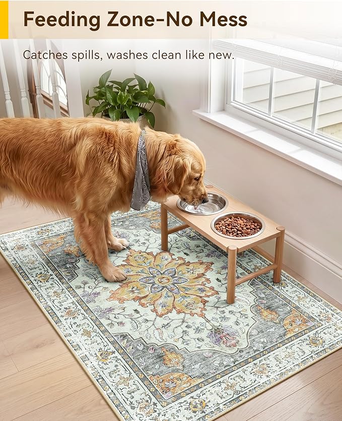 RELEANY Washable Area Rug, Small 2'x3', Water Repellent, Pet Friendly, Vintage - Image 2