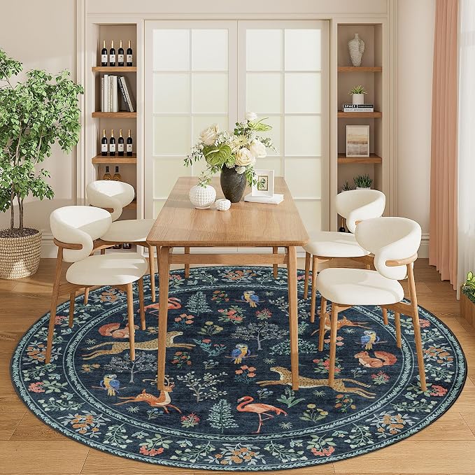 DUKINO 6ft Round Rug for Bedroom, WashableNon Slip Circle Rug, Low Pile - Image 6