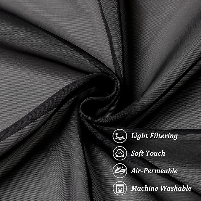 Chyhomenyc Black Sheer Curtains 45 Inches Length 2 Panels, Light Filtering Soft - Image 8