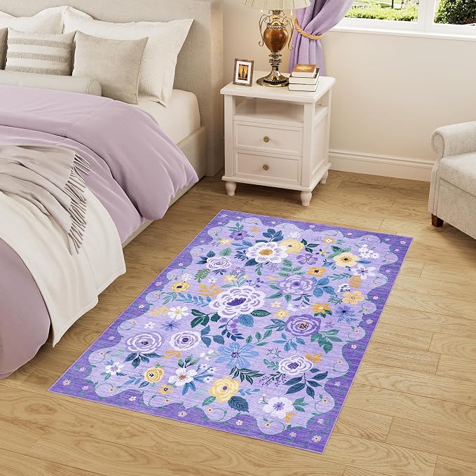 DUKINO 2x3 Entryway Rug, Floral Door Mat Soft Washable Rug Non Slip, - Image 8