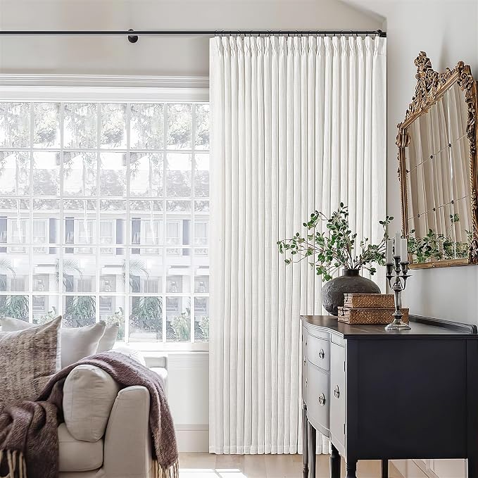 Beige White Pinch Pleat Semi Sheer Linen Curtain W70xL84 1 Panel | Memory - Image 9