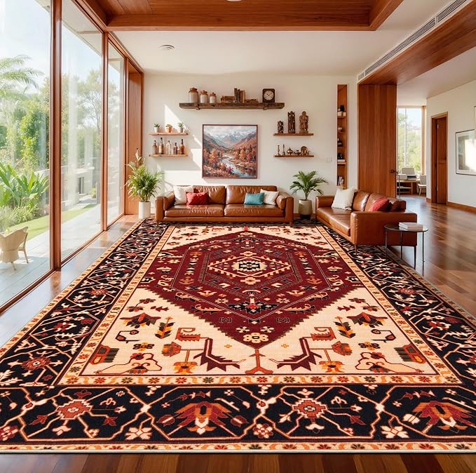 SERISSA 9x12 Washable Non Slip Boho Area Rug by SERISSAHomeDecorCollection