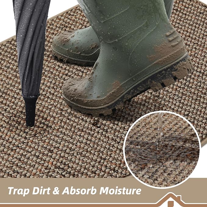 BEQHAUSE Dirt Trapper Door Mat 26" x 40" Half Circle Non Slip Rugs, Taupe | - Image 3