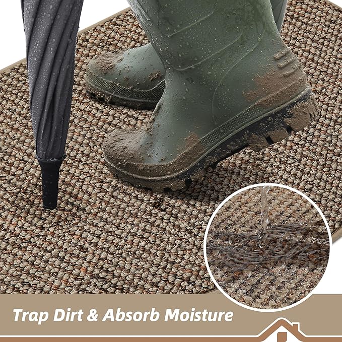 BEQHAUSE Dirt Trapper Door Mat 32" x 48" Half Circle Non Slip Rugs, Taupe | - Image 3