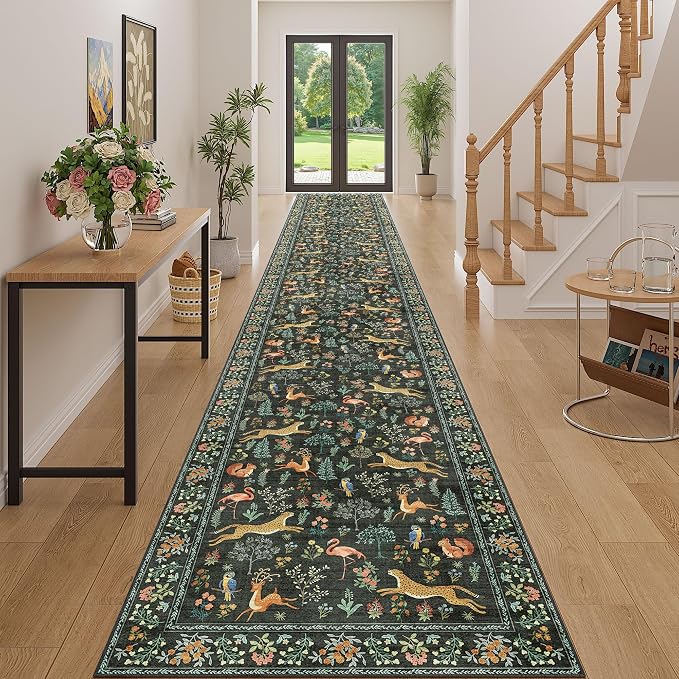 DUKINO 3x20 Washable Runner Rug, Non Slip Animal Hallway Runner Rug, Low Pile by DUKINO