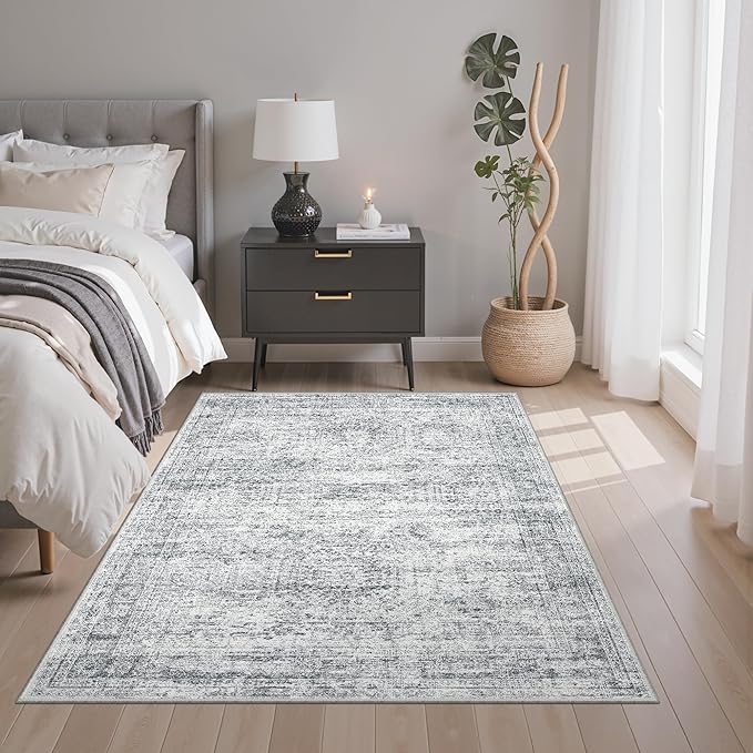 Soalmost 3x5 Rugs Non-Slip, Small Washable Kitchen Entryway Area Rug Grey | - Image 8