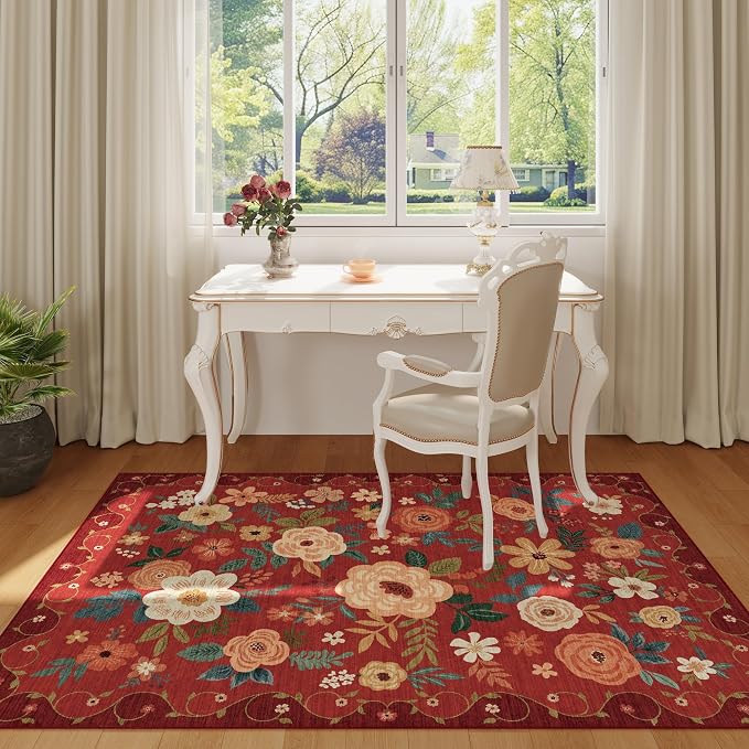 DUKINO 3x5 Area Rug, Floral Washable Rug - Image 8
