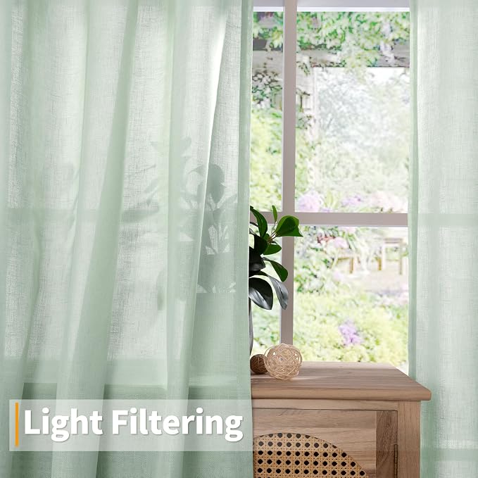 YoungsTex Mint Green Linen Semi Sheer Curtains 84 Inches Length - Image 4