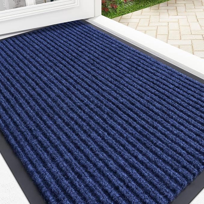 OLANLY Front Door Mat 35x23, Waterproof Heavy-Duty Indoor Outdoor Doormat | Blue by OLANLY