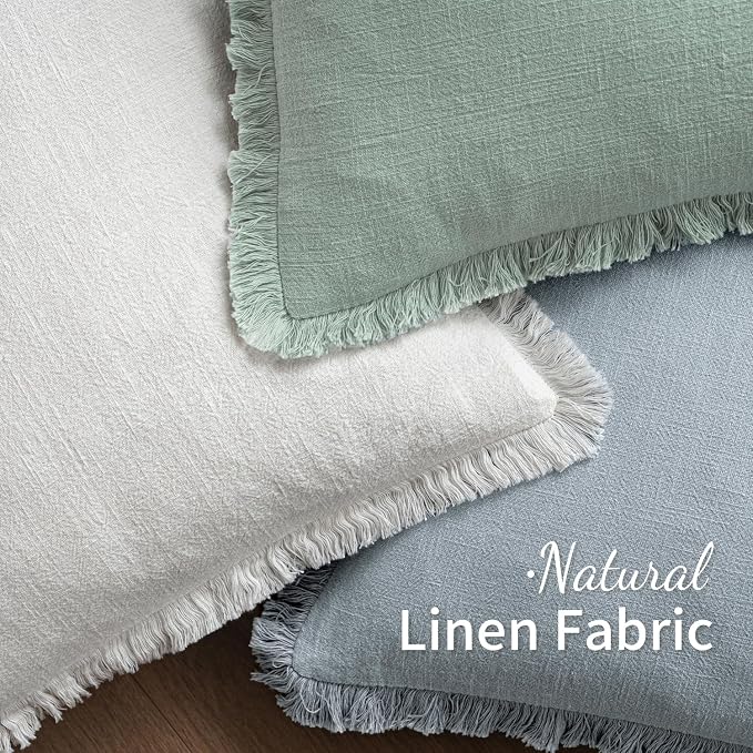 MIULEE Boho Linen Fringe Decorative Throw Pillow Covers Sky Blue 18x18 | Set of - Image 4