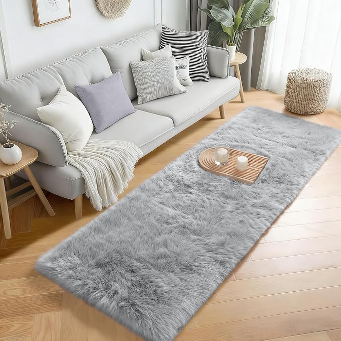 Grey Runner Rugs for Hallway 2x6 Ft, Long Bedside Rugs Bedroom Kids | Super - Image 2