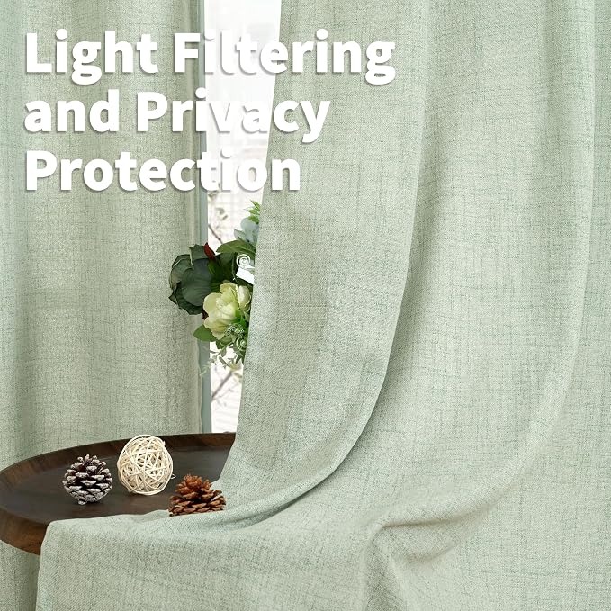 YoungsTex Sage Green Linen Curtains 68 Inch Length - Image 3