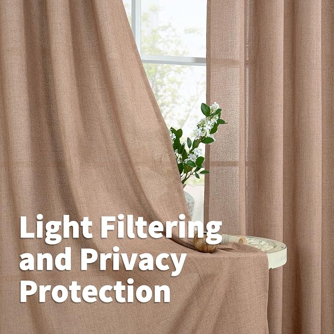 YoungsTex Linen Semi Sheer Curtains 45 Inch Length - Image 3
