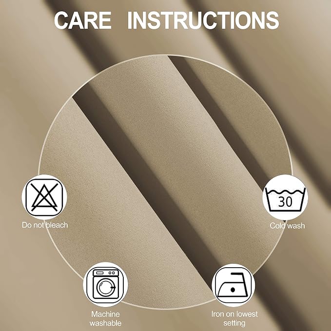 Beige Thermal Blackout Curtains/52 x 72 Inch/Set of 2 Panels Room Darkening - Image 4