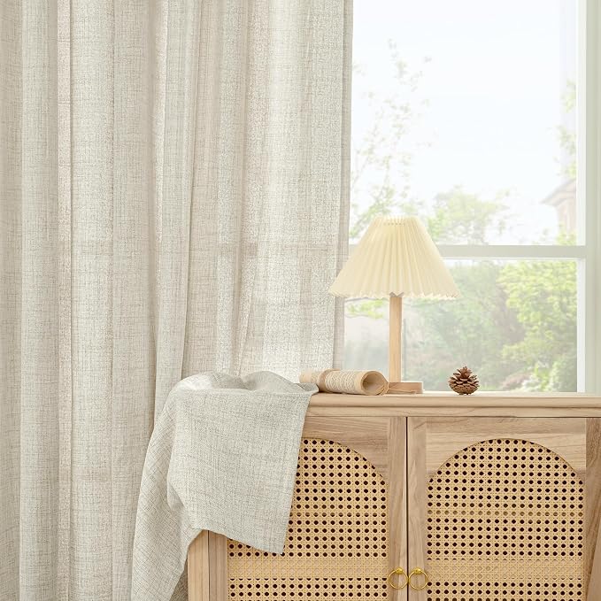 YoungsTex Short Linen Semi Sheer Curtains 45 Inch Length 2 Panels, Light - Image 7