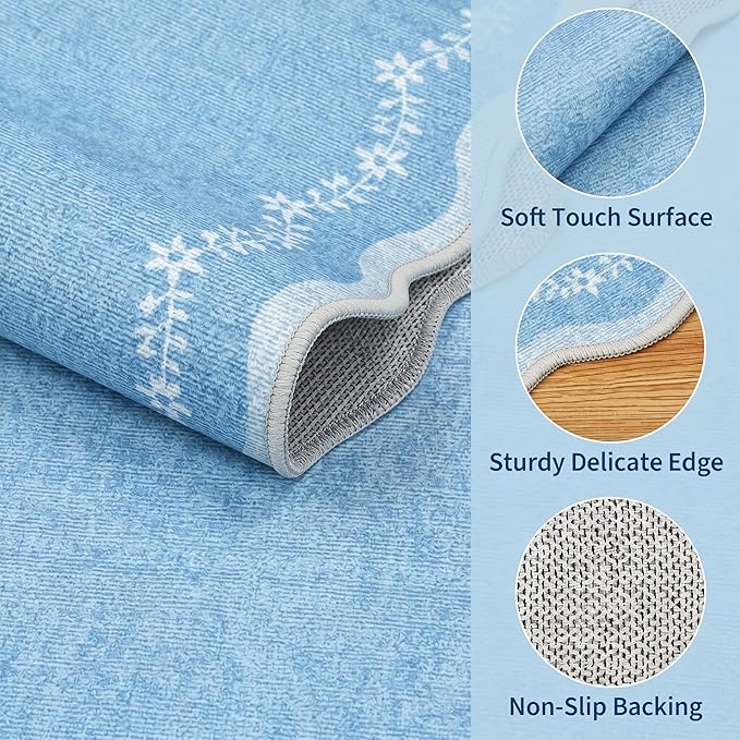 GarveeHome 4x6 Scalloped Washable Area Rug Blue Nursery Kids Bedroom Rug | Soft - Image 4