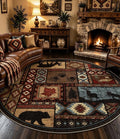 Rustic Round Rug 6ft, Washable Circle Area Rug by YIHOUSE
