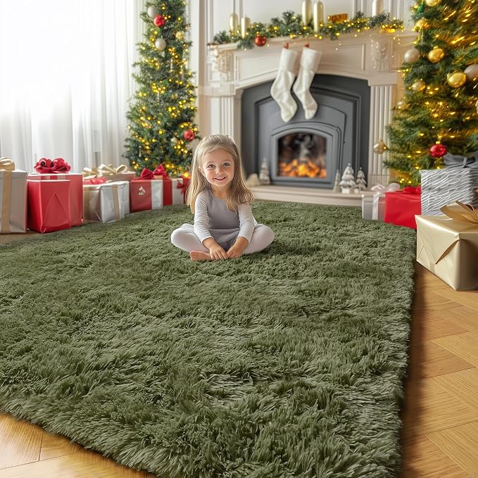 Amdrebio Olive Green Large Fuzzy Furry Area Rug 6x9 - Image 8