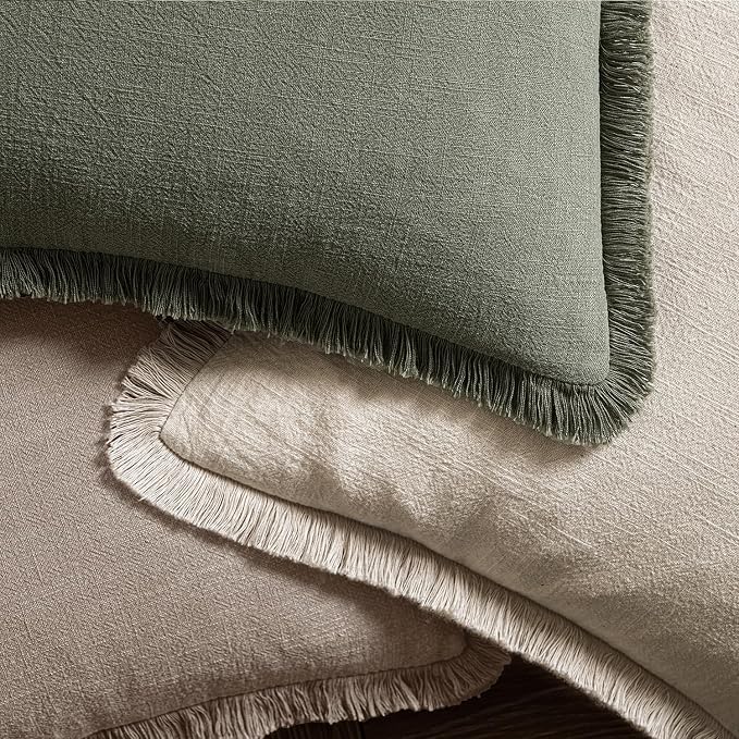 MIULEE Linen Fringe Decorative Fall Euro Throw Pillow Covers Dune 26x26 | Set - Image 4