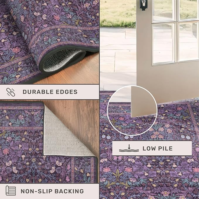 Washable Purple 2x3 Entryway Area Rug, Bohemian Small Throw Violet Carpet - Image 5