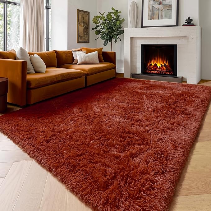 Amdrebio Terracotta Rust Shag Area Rug 5x8 - Image 5