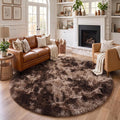 Amdrebio Brown Tan Fluffy Shag Round Circle Area Rug 4Ft by Amdrebio