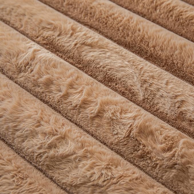 Coffee Rabbit Striped Plush Rug 2'x3', Fluffy Shaggy Area Rug - Image 6