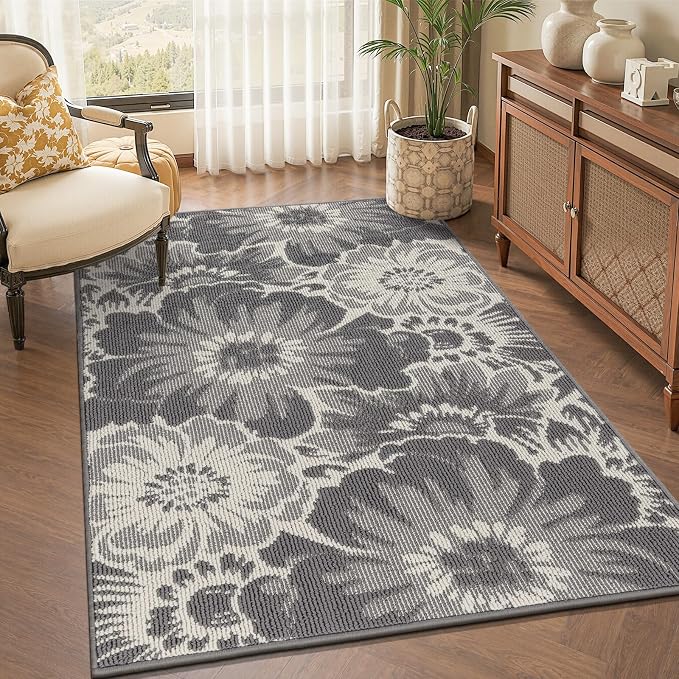 Findosom Washable Area Rug 3x5, Non Slip High-Low Textured Floral Rugs by Findosom