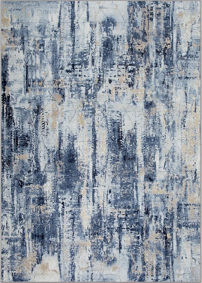 4x6 Area Rugs for Living Room: Washable Abstract Blue Gold Badroom Carpet | - Image 7