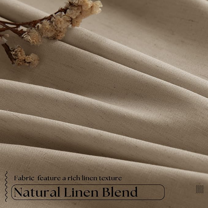 Light Brown Blackout Linen Curtains 108 Inches Long Pinch Pleated | Black Out - Image 5