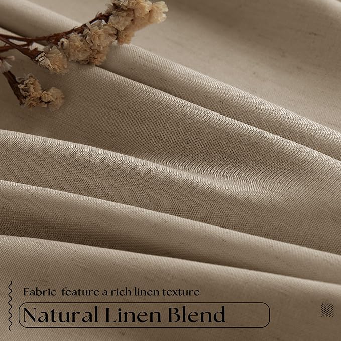 Light Brown Pinch Pleated Full Blackout Curtains Linen Blend 80 Inches Long | - Image 5