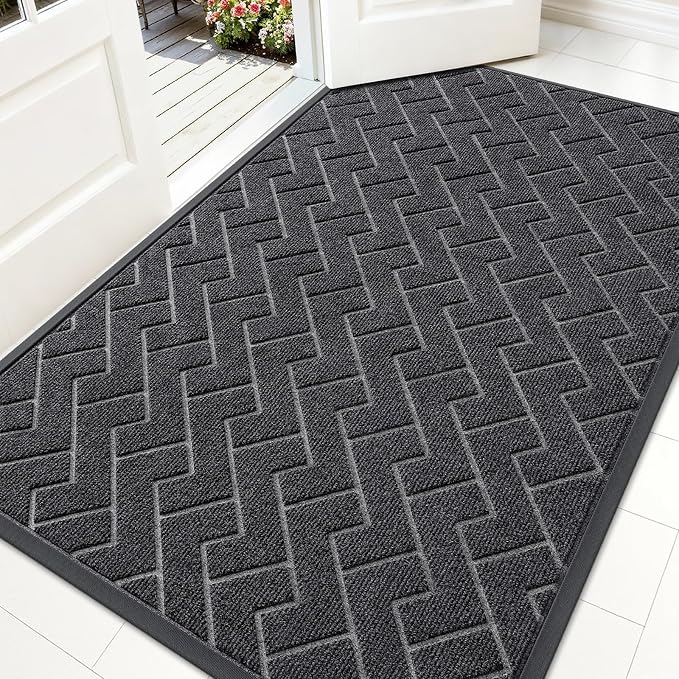OLANLY Front Door Mat Outside 59x34, All-Season Absorbent Rubber Doormat | Grey by OLANLY