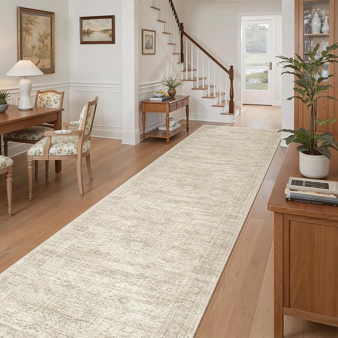 Soalmost Washable 3x12 Hallway Runner Rug Non-Slip Kitchen Entry Rugs Beige | - Image 3