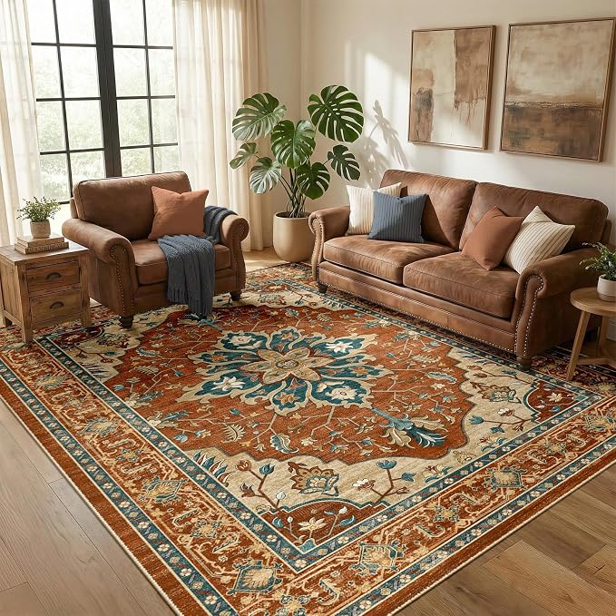 RELEANY Washable Area Rug, Water Repellent, Pet Friendly, Vintage Floral Boho - Image 2