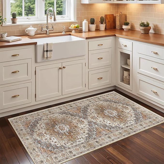 Madane Washable Area Rug 2x4, Small Entryway Rugs Non-Slip, Turmeric/Grey | - Image 3