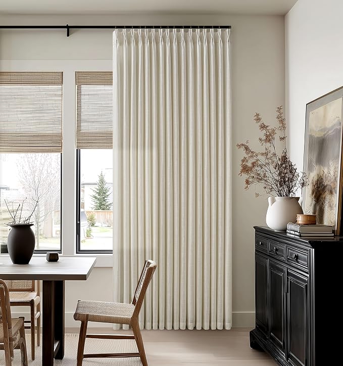 Neutral Beige Linen Pleated Light Filtering Curtains 84 Inches Long 2 Panel | by Twodrapes