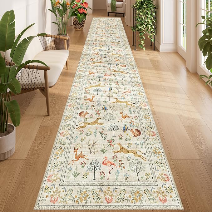 DUKINO 2.6x14 Runner Rug for Hallway, Washable Animal Rug Non Slip, Low Pile by DUKINO