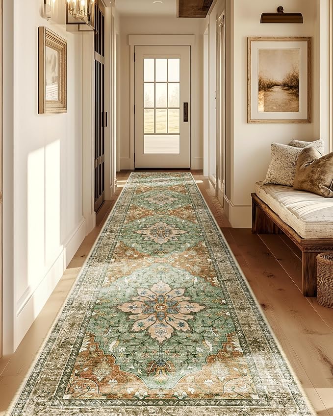 RELEANY Washable Area Rug, Runner 2'x10', Brick/Brown/Green | Non-Slip - Image 2