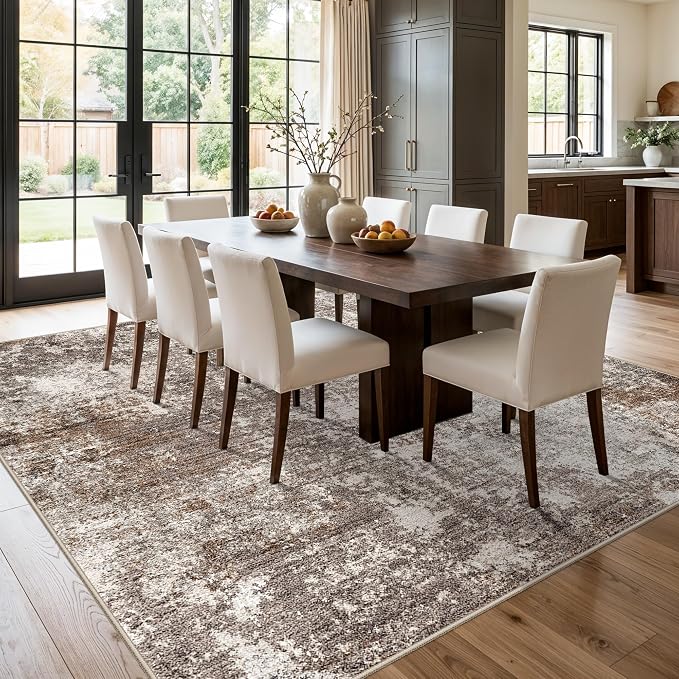 9x9 Square Living Room Area Rug Washable Non-Slip, Soft Modern Neutral Carpet - Image 4