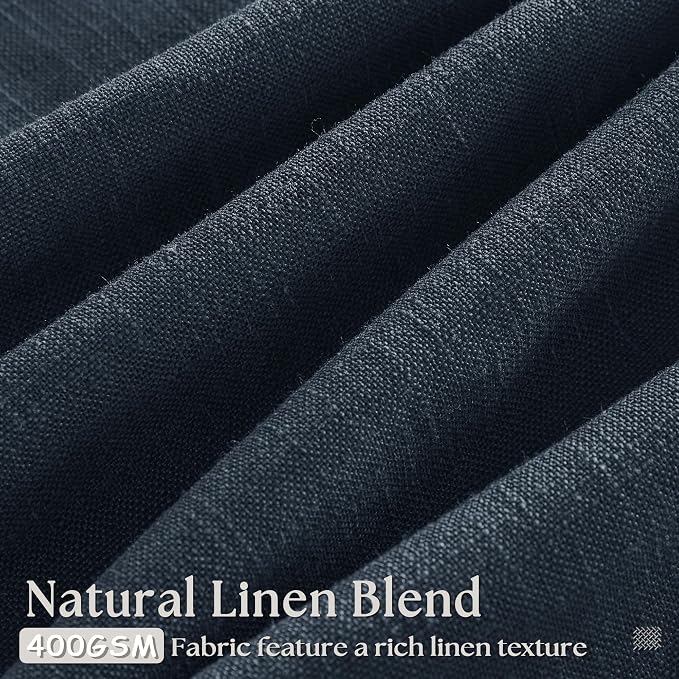 Navy Pinch Pleated Linen Semi Sheer Short Curtains 45 Inch Length 2 Panels | - Image 2